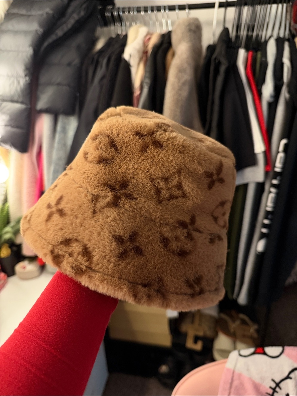 LV Brown Faux Fur Bucket Hat